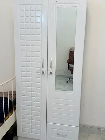 White 2-Door Wardrobe with Mirror - Good Condition