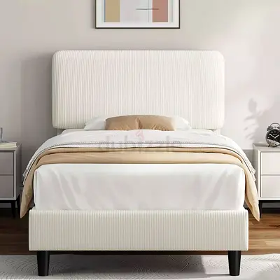 Cream corduroy fabric twin bed