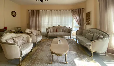 Classic French-style 4-seater Sofa with Gold Trim - Beige