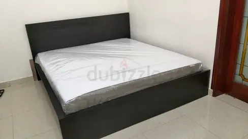 Dark Wood Double Bed Frame with New Mattress