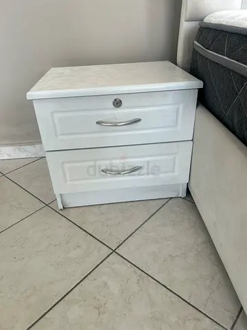Bed frame + mattress + side table for sale