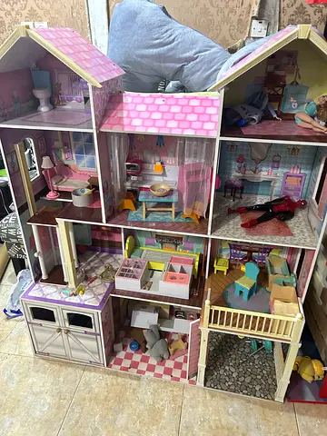 Large Wooden Dollhouse with Furniture - 3-Storey Playhouse