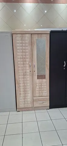 2-Door Wooden Wardrobe with Mirror - Light Oak Finish