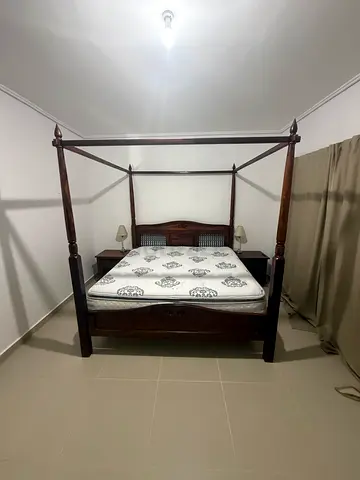 Solid Wood Four-Poster king Bed with Mattress  two side cabinets