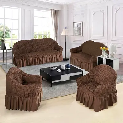 Textured Sofa Cover Set - Brown