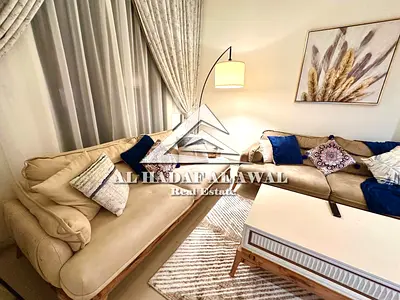 For rent: A distinctive apartment in Al Mamzar, Sharjah, on Maryam Island. One bedroom and living room, super deluxe furnishings. Rent is 5500 AED