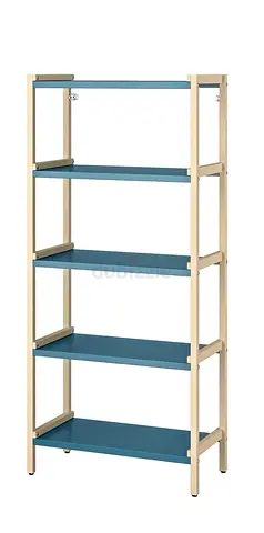 5-Tier Open Shelf Unit - Blue  Natural Wood Finish