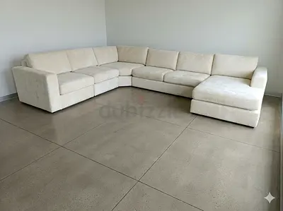 Home center beige color 6 seater corner Ushape sofa