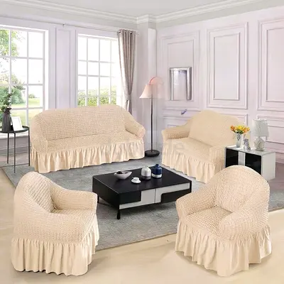 Textured Sofa Cover Set - Cream