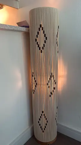 Tall Cylindrical Floor Lamp with Woven String Shade 85cm Height