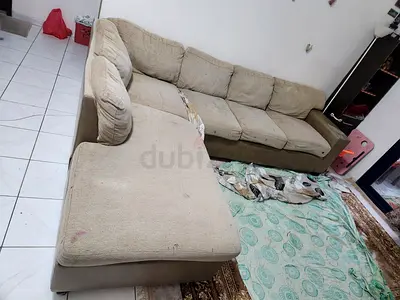 Used L-shaped Fabric Sofa — Beige, 7-seater