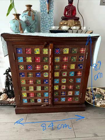 Solid Wood Decorative Cabinet with Colorful Tile Inlays from Art n craft furniture - size 84x89 cm