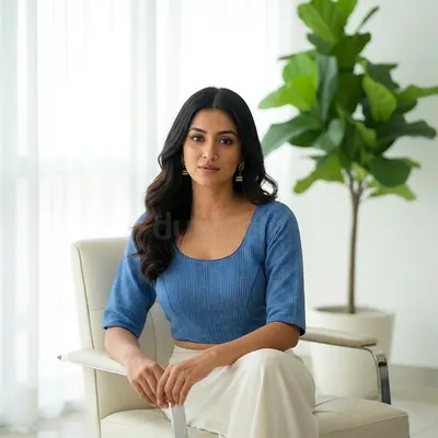 Ribbed Blue Blouse