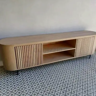Elegant MDF TV Console with Soft Curves – Custom Minimalist Media Unit with Clean Lines and Function