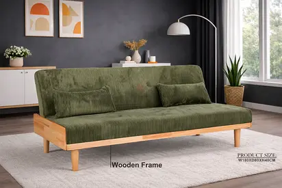 Luxury Green 3 Seater Convertible Sofa Bed – Sofa Cum Bed with Wooden Legs for Living Room