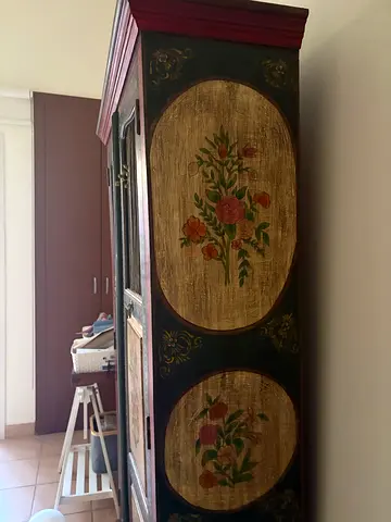 Hand-painted Wooden Armoire / Wardrobe with Floral Panels