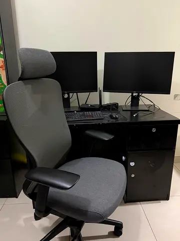 Office Table and Ergonomic Office Chair with Headrest
