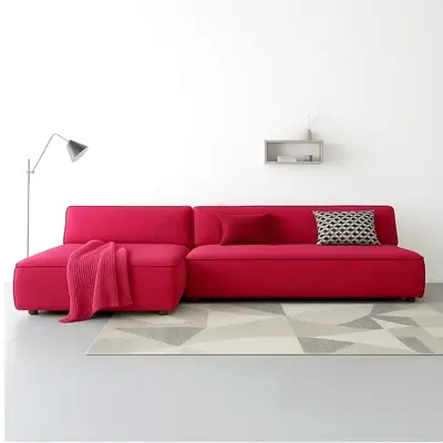 Modern Pink L-Shaped Sofa with Chaise - Good Condition