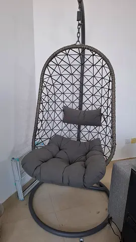 Grey Hanging Egg Chair with Stand and Cushion - Single Seat