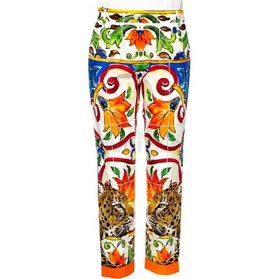 Authentic Dolce  Gabbana Multicolored Printed Cotton Pleated Detail Pants S