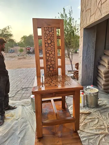 Solid Wood Dining Chair with Decorative Log-Inlay Backrest