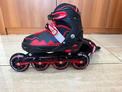 Adjustable Red  Black Inline Skates - Size Adjustable, Good Condition