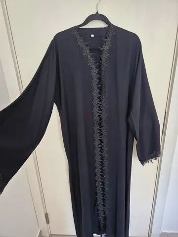 Black Full-Length Abaya with Lace Trim