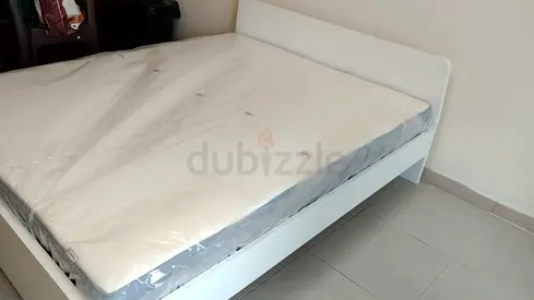 Ikea Askvoll White Double Bed Frame with Mattress - Good Condition