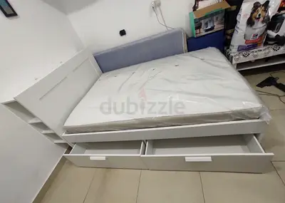 IKEA brimnes double size 140×200cm bed frame with headboard+ 4 big storage drawers +IKEA mattress