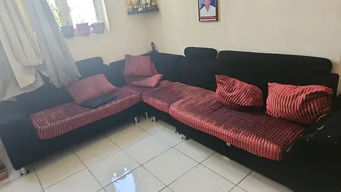 L-shaped 5-seater Fabric Sofa with Cushions - Good Condition