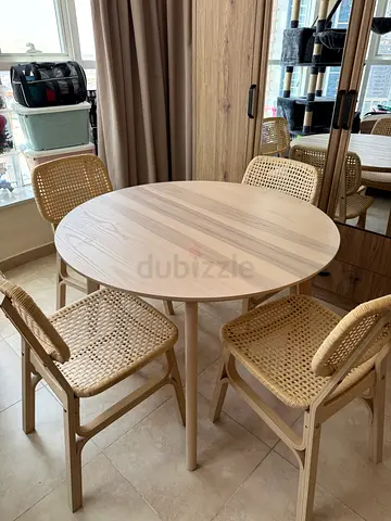 IKEA round dining table wood + chairs