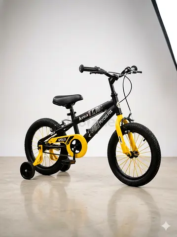 Childrens 14-inch Apollo Training Bike with Stabilizers - Black  Yellow