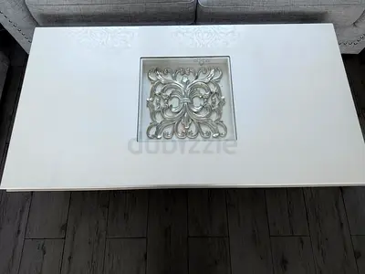 Stunning white  Coffee Table with Decorative Silver Legs and carving in the centre - 140x75cm