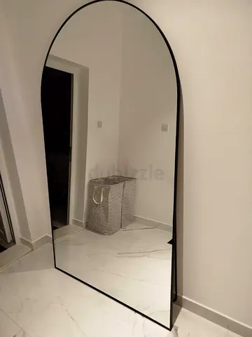 Large Arched Full-Length Mirror with Black Frame
