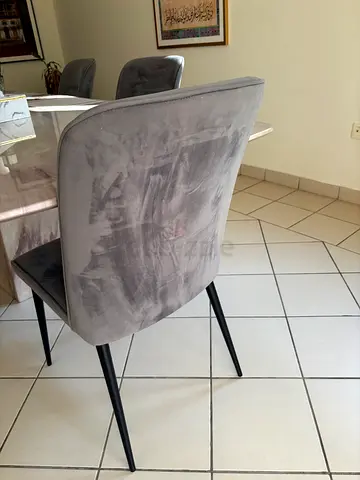Set of 4 Grey Velvet Dining Chairs with Black Legs