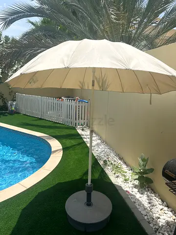 Large Outdoor Patio Umbrella with Weighted Base - Beige