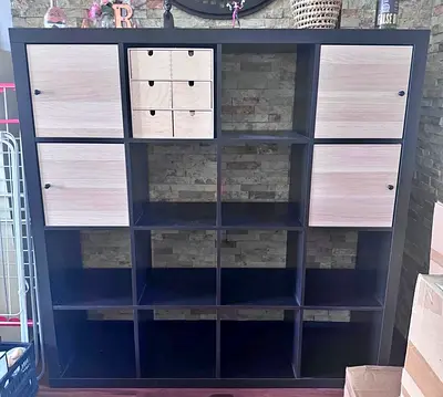 IKEA Kallax-style 16-cube Shelving Unit with Doors and Drawers