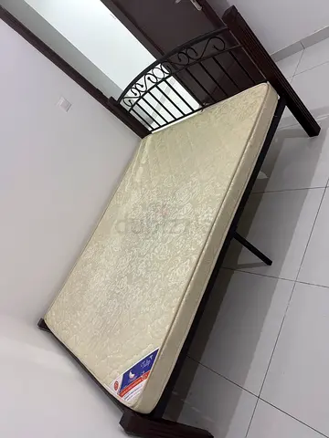 Single metal and wood bed frame with mattress - good condition