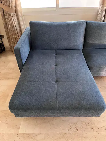 Home Lightly Used Blue Fabric L-Shape Sofa Chaise (Right Arm) - Comfortable, Good Condition