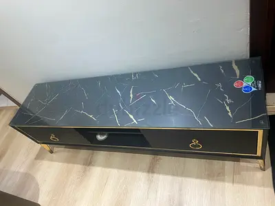 Black Marble-Top TV Stand / Entertainment Unit with Storage