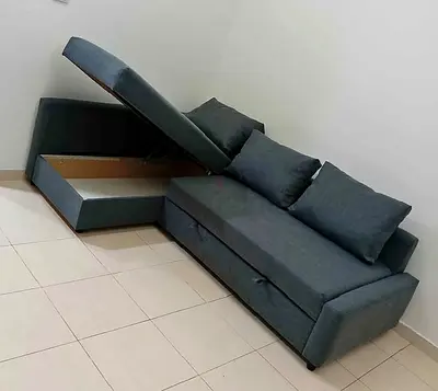 IKEA L Shape Sofa cum bed with big storage and you can fix the storage left or right anyside you wan