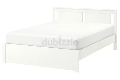 White Wooden Double Bed Frame with Headboard