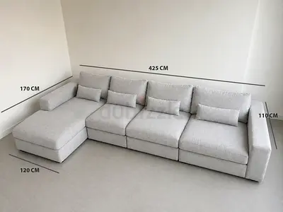 Large L-shaped 4-seater Modular Sofa with Chaise - Light Grey