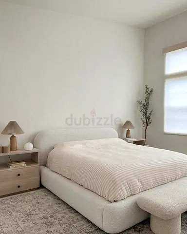 Modern Low-Profile Bouclé Bed