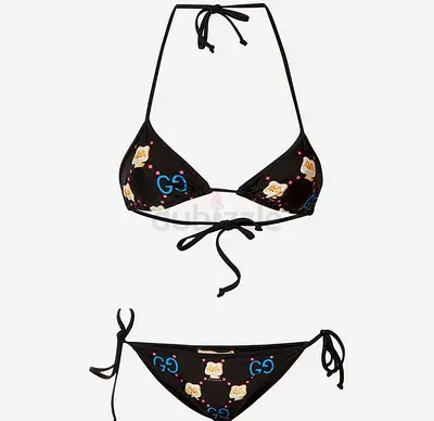 Authentic Gucci Black Pikarar Kawaii Jersey Bikini XS