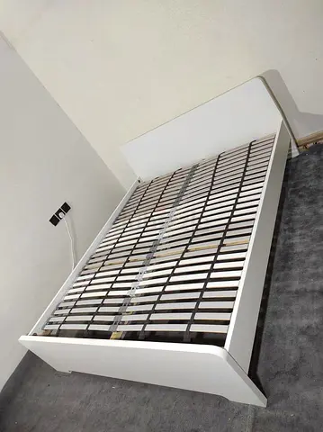 IKEA White Double Bed Frame with Slatted Base - Good Condition