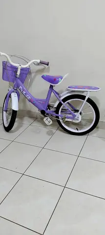 Purple kids 16-inch bicycle with rear carrier and basket