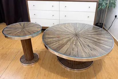 Marina Home Railway Wood Round Coffee Tables Set Title