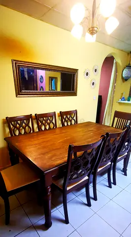Solid Wood 8-Seater Dining Table Set with Chairs - Good Condition