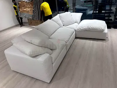 Marina home Luscious original feather fLarge White L-Shaped Fabric Sofa with Chaise - Good Condition